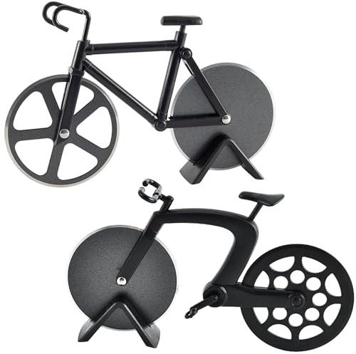 LAINIKE 2 Stück Fahrrad Pizzaschneider, Rad mit Antihaftbeschichtung, Edelstahl, Pizzaroller Fahrrad Pizzaschneider Super scharfe Klingen, Schwarz