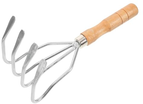 SHINEOFI Râteau à Main à 4 Griffes en Métal Manche Ergonomique Antidérapant, Outil de Fouille de Coquillages Portable pour Plage et Jardinage, pour Ramassage Palourdes et Travaux