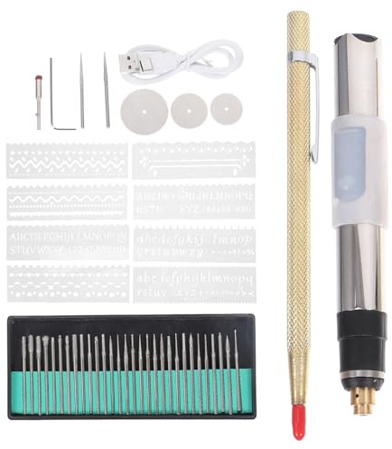 DRESSOOS Pluma de Grabado Eléctrica Inalámbrica 25w, Mini Taladro Portátil USB 3 Velocidades Ajustables, Kit de 49 Piezas para Tallado, Corte, Esmerilado y Bricolaje en Madera y Metal