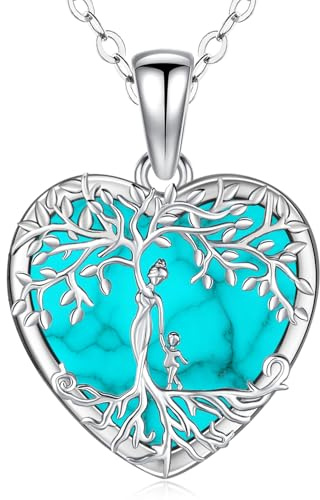 Odinstone Collana Albero della Vita Argento 925 Ciondolo Famiglia Cuore Collana per Mamma Gioielli Donna Regali per Figlio Figlia