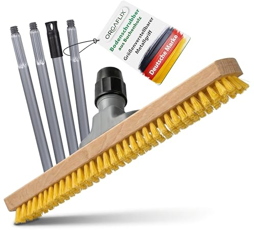 ORGAFLIX Profi Schrubber mit Stiel 40 cm, hitzebeständige Borsten bis 90°C, für effektive Reinigung im Haus, Terrasse, Balkon und Garten, Bodenschrubber