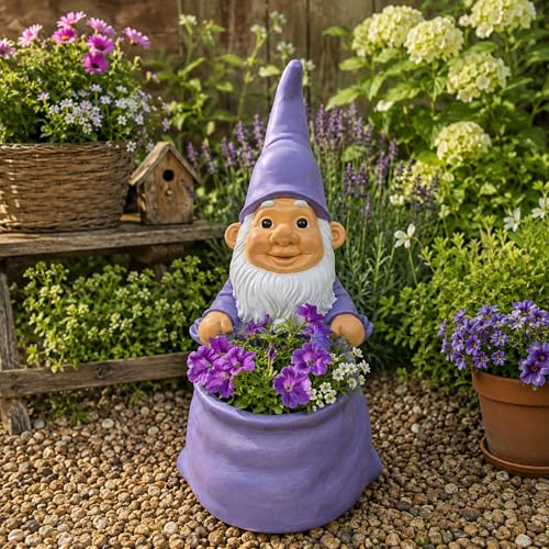 Jumbos Dekowelt Gartenzwerg mit Pflanztopf – 45 cm Gartenfigur aus Kunstharz für Balkon & Garten