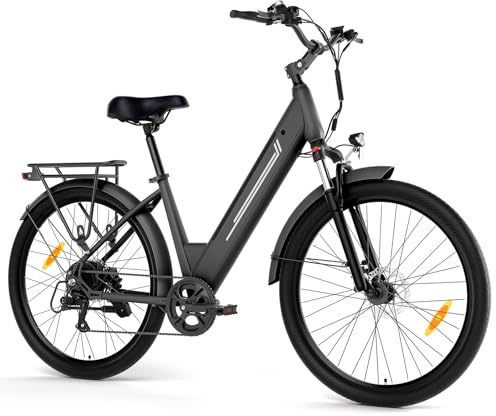 Touroll J1 Pro E-Bike 27,5 Zoll Tiefeinsteiger Elektrofahrrad für Damen Herren, 250W Pedelec mit Hydraulischen Scheibenbremsen, 36V 15,6Ah Akku bis 100km, 7-Gang Citybike mit StVZO, Schwarz