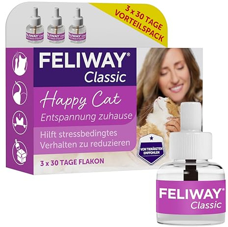 FELIWAY Classic 3x30 Tage Vorteilspack für Pheromon Verdampfer, 3x48ml - Hilft Anzeichen von Stress bei Katzen und Kitten zu reduzieren, von Tierärzten empfohlen, klinisch getestet