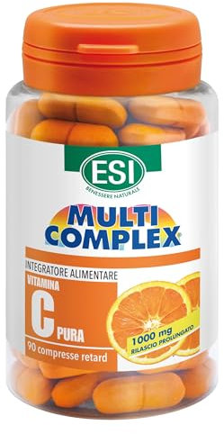 ESI - Multicomplex Vitamina C Pura Retard, Integratore Alimentare Massimo Dosaggio, a Rilascio Prolungato, Supporta il Funzionamento del Sistema Immunitario, Senza Glutine e Vegan, 90 Compresse