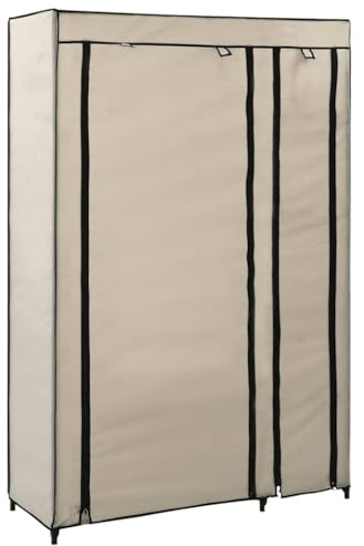 vidaXL Faltschrank Kleiderschrank Stoffschrank Campingschrank Garderobe Schrank Regal Textilschrank Garderobenschrank Creme 110x45x175cm Stoff