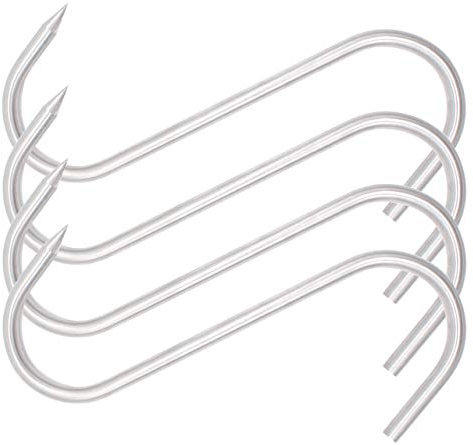 HONSHEN 8 Inch Meat Hook,8mm Heavy Duty S-Hooks Stainless Steel Meat Processing Butcher Hook (Meat Hooks 8inch8mm4p)