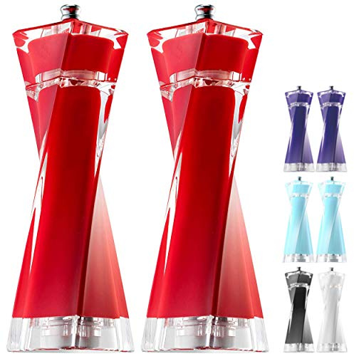 MITBAK Acrylic Red Salt and Pepper Grinders Set | Sea Salt and Pepper Mills Easy to Use and Equipped with Adjustable Coarseness And Ceramic Mechanism | Unique Kitchen Gadgets | Premium Quality