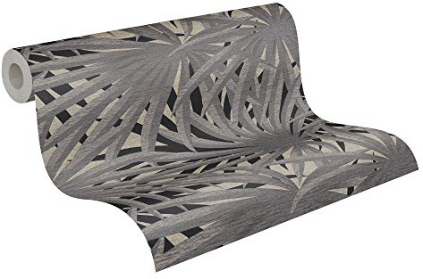 Blommig tapet stories 2 A. S. Création icke-vävd 10,05 m x 0,53 m grå metallsvart tillverkad i Tyskland 378612 37861-2
