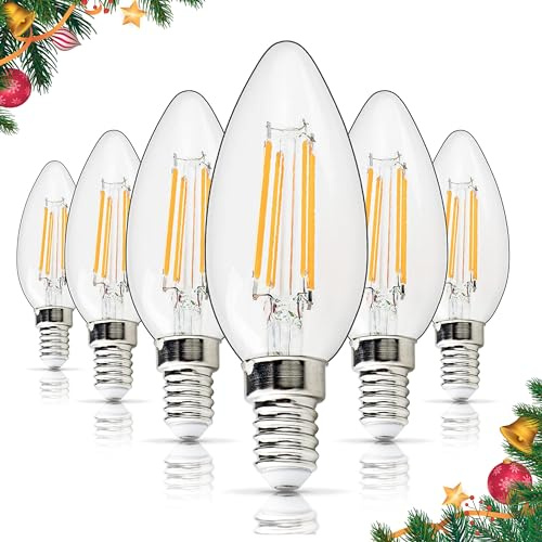 BlueStars E14 European Base LED Bulb 4W (40W Equivalent), 2700K Warm White 450lm, Non-Dimmable C35/B10 Torpedo Shape Bullet Top for Chandeliers, Ceiling Fan, Wall sconces Home Decoration - 6 Packs