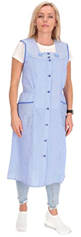 Blusa abbottonata in cotone a righe grembiule da cucina abito da casa grembiule cintura, blu, 56