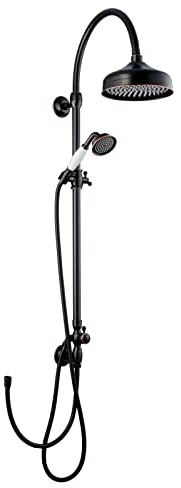 PaulGurkes Aufputzset schwarz Retro Regendusche Nostalgie Duschsystem mit Handbrause und Kopfbrause ohne Armatur für Wannenarmatur Duscharmatur Duschstange Aufputz Säule massiv Messing Farboberfläche