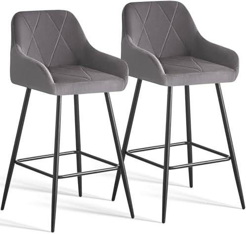 AINPECCA Barhocker 2 Set aus Samt Designer Barstuhl mit Armlehne und Metallbeine Gepolsterter Tresenhocker Bistrohocker für Bar Bistro Café Küche(2, grau)
