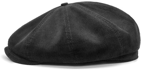 Sterkowski Shelby | 100% Baumwollkord Schiebermütze für Herren und Damen | Paperboy Cap Schirmmütze Flatcap Newsboy Ballonmütze Winter Gangster Baker Boy Baskenmütze Vintage Gatsby Schwarz 57 cm