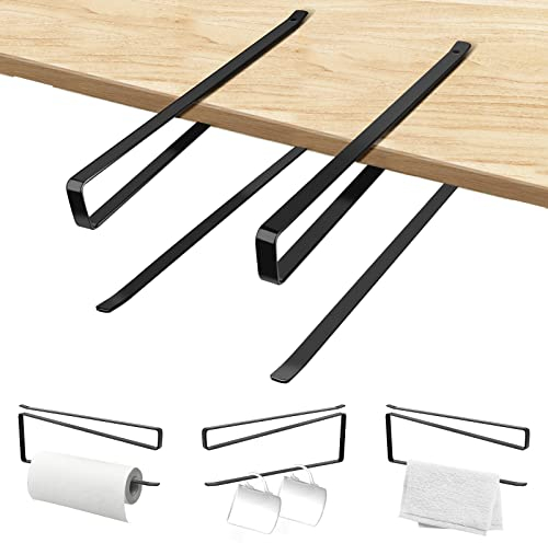 Küchenrollenhalter Ohne Bohren 2 Stück, UKOFEW Stabiler Küchenpapierhalter, Rollenhalter für Platzsparend Ordnungssystem, Papierrollenhalter für Küche Badezimmer Aufbewahrung Organisation(Schwarz)