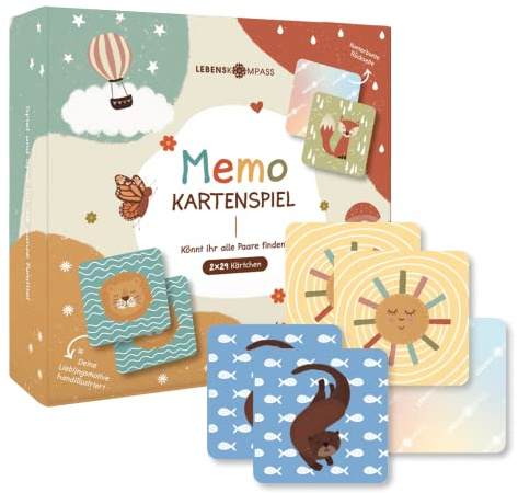 LEBENSKOMPASS® Memo Spiel für Kinder Liebevolles Merkspiel ab 3 Jahren Lernspielzeug für Konzentration - 48 Karten