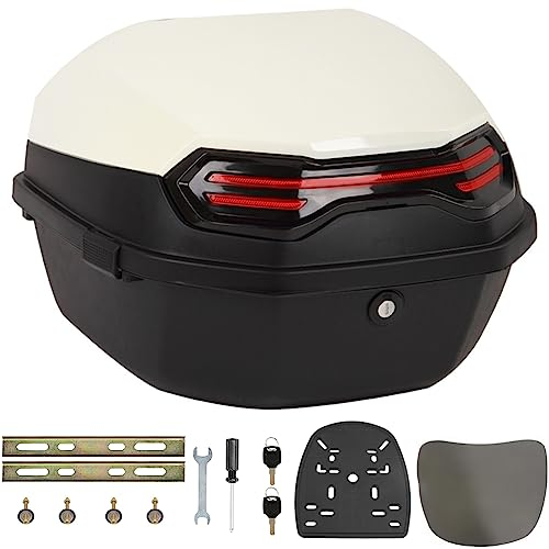 NUACOS 35L Coffre de Moto Universel Top Case éTanche Casques de Coffres et Bagages pour Quad ABS Queue Boîte avec Dossier,Verrouillable Motos Top Box pour Scooter/Motorcycle,Beige,16 * 16 * 11in