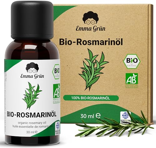 Emma Grün® Bio Rosmarinöl hochdosiert [100% Naturrein] - Rosemary Oil - Naturreines Rosmarinöl 30ml - BIO-QUALITÄT AUS GRIECHENLAND - Ätherische Öle Naturrein - Ätherische Öle Bio