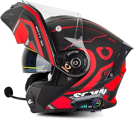 Motorradhelm mit Bluetooth Klapphelm Integralhelm Fullface Helm Sturzhelm mit Doppelvisier Sonnenblende DOT/ECE Rollerhelm Anti-UV für Damen Herren Erwachsene 7,L=59-60