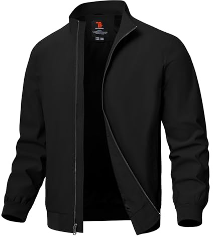 YSENTO Mens Lightweight Summer Casual Jackets Windbreaker Bomber Baseball Sports Cargo Jacket Outwear with Zip Pockets(Black,M)