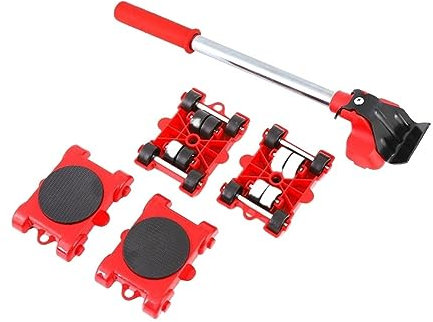 SSIMOO Rouleau de Levage de Meubles Robuste, avec Barre de Roue, Dispositif Mobile, Aide au Levage de Meubles, Outil de Transport Mobile, 5 pièces/Ensemble