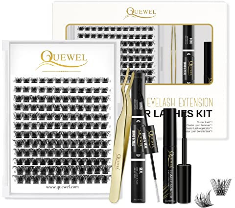 QUEWEL DIY Wimpern Extensions, weiche und komfortabele Cluster Lashes mit fines Band, Einzelne Wimpern ganz einfach für Anfänger zu Hause (BYR01)