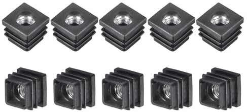 sourcing map 16Pcs Plastic Threaded Tube Inserts with M8 Thread, for 0.98x0.98 OD Square Tube, Adjustable Square Black Plastic Plug Caster Insert Chair End Caps Furniture Leg Plug