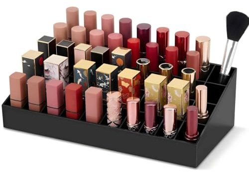 ANKROYU Organizador de Maquillaje con 36 Rejillas para Lápiz Labial, Caja de Almacenamiento, Soporte de Exhibición para Cosméticos, Contenedor de Estante para Lápiz Labial de Escritorio(Negro)