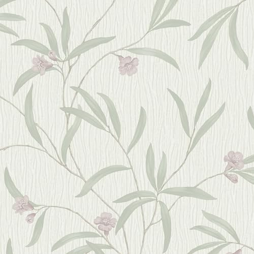 Belgravia Decor Tiffany Floral White Sage Heather Wallpaper GB41331 - Italian