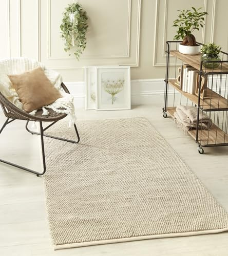 Lord of Rugs Hand Woven Pebble Rug for Living Room Bedroom Luxurious Wool Textured Plain Design Rug Natural Large 160x230 cm (5'3x7'7)