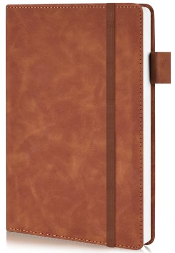 SALLYFASHION Notizbuch A5 Liniert, 360 Seiten Leder Hardcover Tagebuch Notizbücher 80g/m² Papier Quadratisch mit Gummibandm für Notizen Planung Studium Reisen Projekte (Braun)