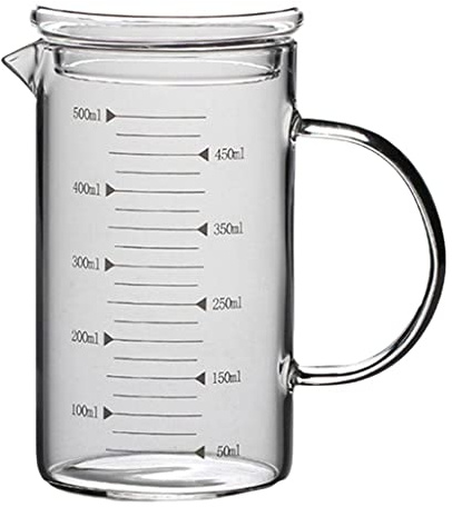 Verre Doseur avec Couvercle avec Poignée Multifonction pour Cuisine 500ml