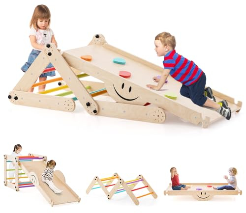 COSTWAY Klettergerüst Indoor, Kletterdreieck mit Rutsche, DIY Kletterleiter, Indoor Spielplatz umwandelbar, multifunktionaler Indoor Spielplatz für Kinder ab 3 Jahren (Bunt)