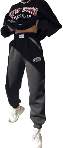 SHEKINI Tuta da donna a due pezzi tuta tuta outfit stampa lettere abiti per il tempo libero da donna caldo outfit completo manica lunga pullover jogger pantaloni della tuta, Nero , XL