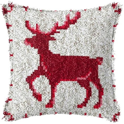 YOOTOM Knüpfhaken Kissen Kits für Kinder,DIY Knüpfteppich Zum Selber Knüpf-Sets Kissenbezug Teppich Stickerei Set,Häkelleinwand Vorgedrucktes Muster,43x43cm