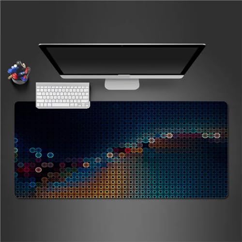 QiHon Gaming Mauspad XXL Blau Geometrisch Großes Mauspad Schreibtischauflage mit Vernähte Kanten Einer speziellen Oberfläche verbessert Geschwindigkeit und Präzision 600x300x2mm