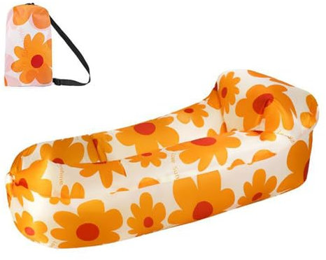 Hiseng Aufblasbares Sofa, Tragbares Luftsofa Luftsack Wasserdichtes Air Lounger Aufblasbare Luft Sofa Couch für Strand Camping Reisen Park Musikfestivals Outdoor (Orange,220x70cm)