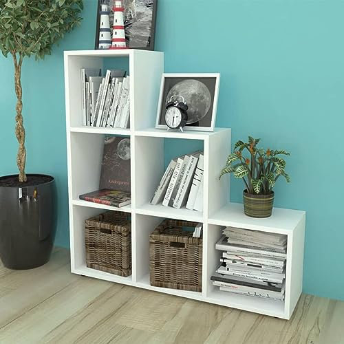 JUDYY Treppenregal Bücherregal 107 cm Weiß, Bookshelf, Regalbrett, Book Shelf, Bücher Regal, Deko Regal Wohnzimmer, Standregal,