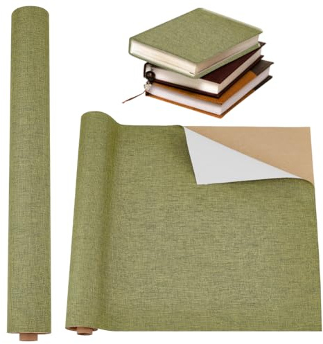 OLYCRAFT 100x43cm Selbstklebender Notizbuch Bindestoff Olivgrün Buchumschlag Leinenstoff Mit Papierrücken DIY Notizbuchstoff Schutzhülle Für Notizbuchbindung Scrapbooking Album DIY