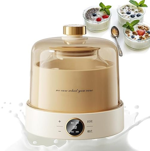 SONLED Macchina per Yogurt Completamente Automatica, Macchina per Fare Yogurt, contenitori in Vetro da 1 litro/vasetti per Yogurt, con Pannello Touch a LED, con Controllo della Temperatura costante