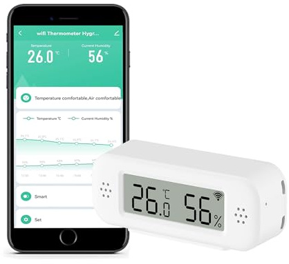 WiFi Thermometer Hygrometer Innen: Smart Temperatursensor, Digitaler Temperatur Feuchtigkeitsmonitor mit Smart App & Datenaufzeichnung, Kompatibel mit Alexa, für Schlafzimmer Gewächshaus Keller (1PC)