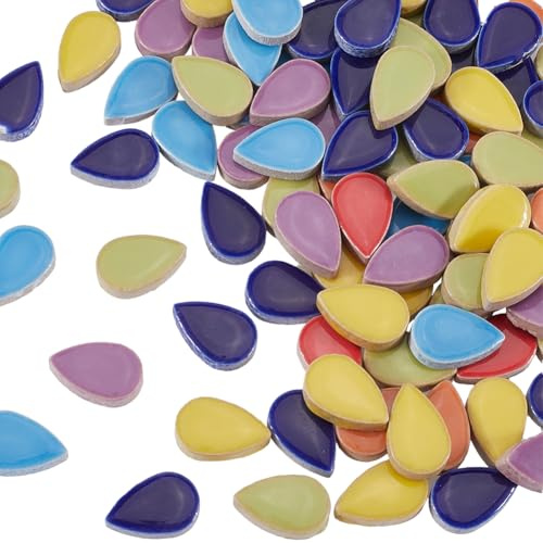 SOFPLATE 1 Box 200g Keramikfliesen Mosaikstücke Kleine Bunte Mosaikfliesen Porzellan Tropfenform Undurchsichtig Verschiedene Blütenblattgefärbte Cabochon Stücke Für Handgefertigte Kunsthandwerke Heimw