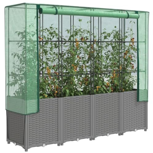 Xichuzi Hochbeet mit Gewächshaus-Aufsatz Rattan-Optik 160x40x153 cm, Palettenrahmen, Hochteich, Gemüsebeet, Kräuterregal Balkon, Blumenbeet, Kräuterspirale, Tomatenbeet, Pflanzhochbeet - 4015859