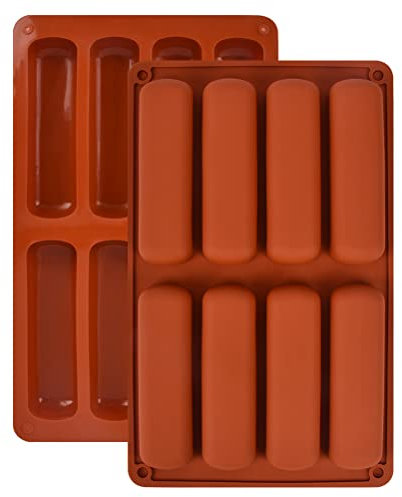 2 stampi per cioccolato, in silicone, con barrette profonde, 8 scomparti, antiaderenti, senza BPA, multifunzionali, per tavoletta di cioccolato, muffin, cioccolato, brownie, pane di corteccia