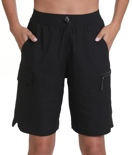 zsenoxaxi Women's Hiking Cargo Shorts Lightweight with 4 Pockets(Black,XL)