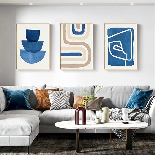 3er Poster Set Abstrakt Blau, Skandinavisch Modern Einfache Abstrakte Zimmer Deko Aesthetic Mädchen, Aesthetic Bilder Wandcollagen Aesthetic Deko Poster Set Für Wandbilder Wohnzimmer (30x40 cm)