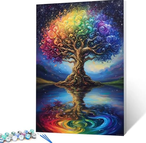 Malen Nach Zahlen Erwachsene Baum Komplettset Malen Nach Zahlen Abstrakt Malen Nach Zahlen ab 9 Jahre MÃdchen Kinder, DIY Handgemalt Ölgemälde Kreativ Set Knitterfreie Leinwand 45x60cm Deko H5-36