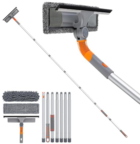 WenYa 274cm Window Squeegee Cleaner Tool Kit, 2 in 1 Window Washing Squeegee with Long Handle, Telescopic Pole Cleaning Equipment for Car Indoor Outdoor Window Glass (108 in)