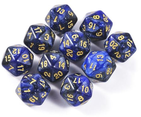 Yourandoll 10 STÜCKE Polyedrische Würfel D20 Würfel Dice 20mm Acryl Dice Spielwürfel for DND RPG Tischspiele (Sternenhimmel Blau Schwarz)
