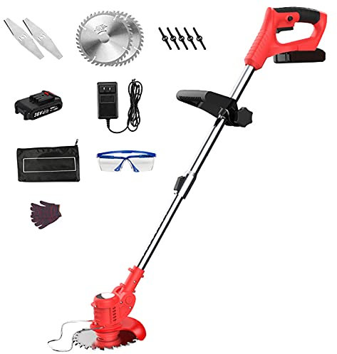 Coupe-bordures électrique sans fil, tondeuse à gazon domestique, coupe-bordures manuel léger, débroussailleuse réglable en hauteur, avec batterie 9000 mA et chargeur, pour pelouse/jardin/extérieur (